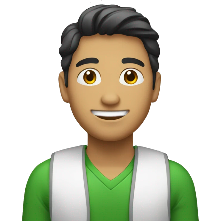 Un señor latino joven, con sonrisa y ropa verde y blanca emoji
