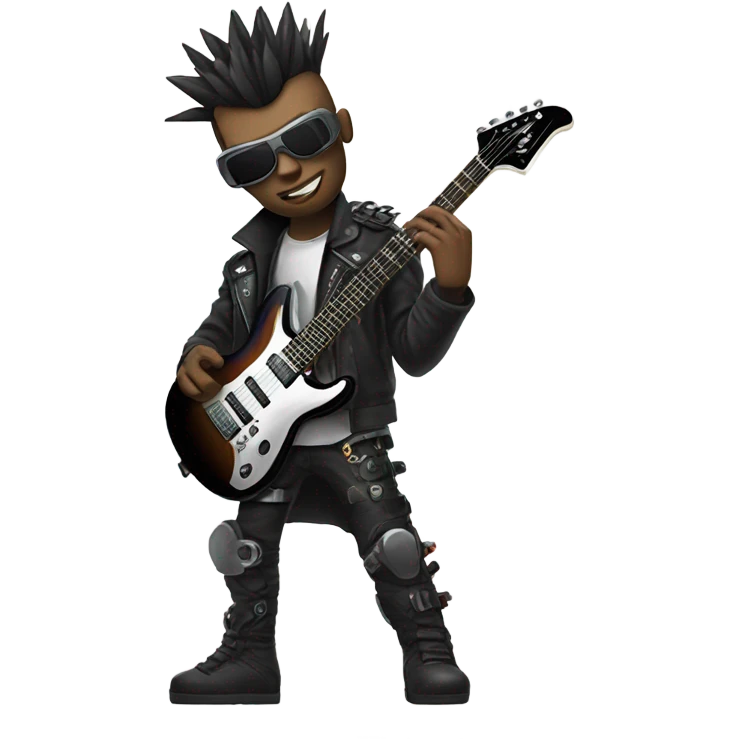cyberpunk rockstar, mohawk,  mechanical sci-fi electric guitar emoji