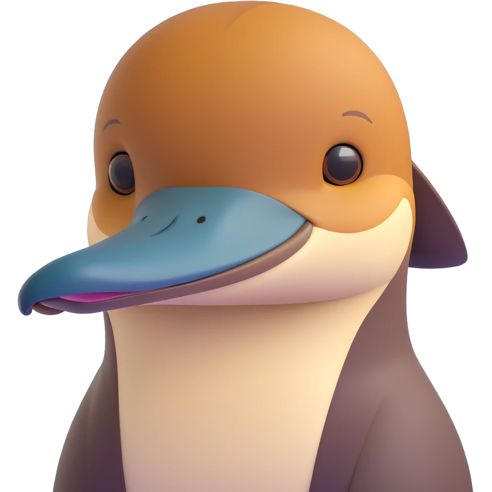 Noble platypus portrait, calm and composed, sleek build with velvety brown fur, distinctive duck-bill, observant hazel eyes, sophisticated features, soft serene glow, intelligent and enigmatic, ancient uniqueness emoji