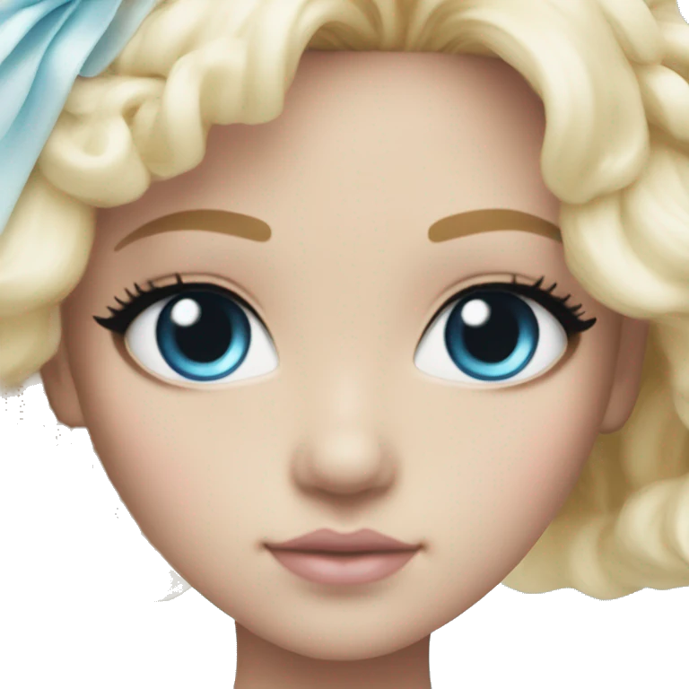 ocean blue doll eyes, blonde hair, feminine, pink, girl, angelic emoji