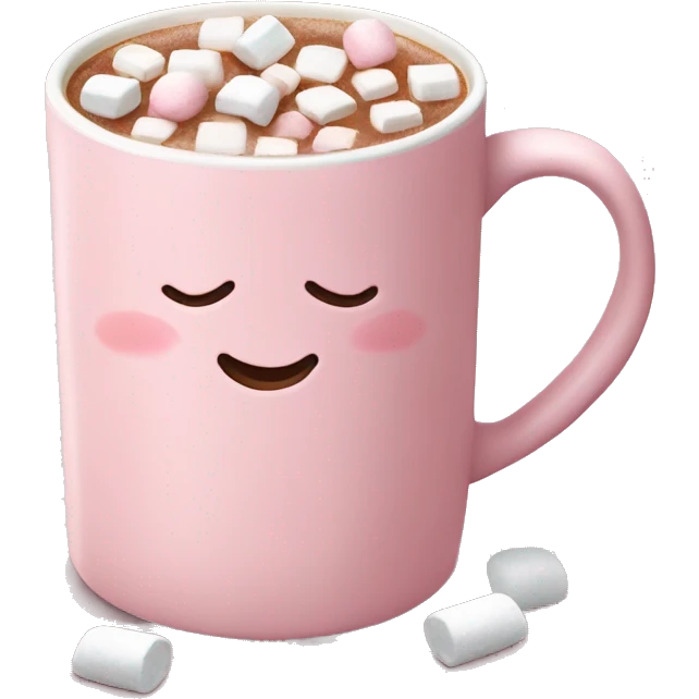Light Pink mug of hot chocolate with marshmallows  emoji