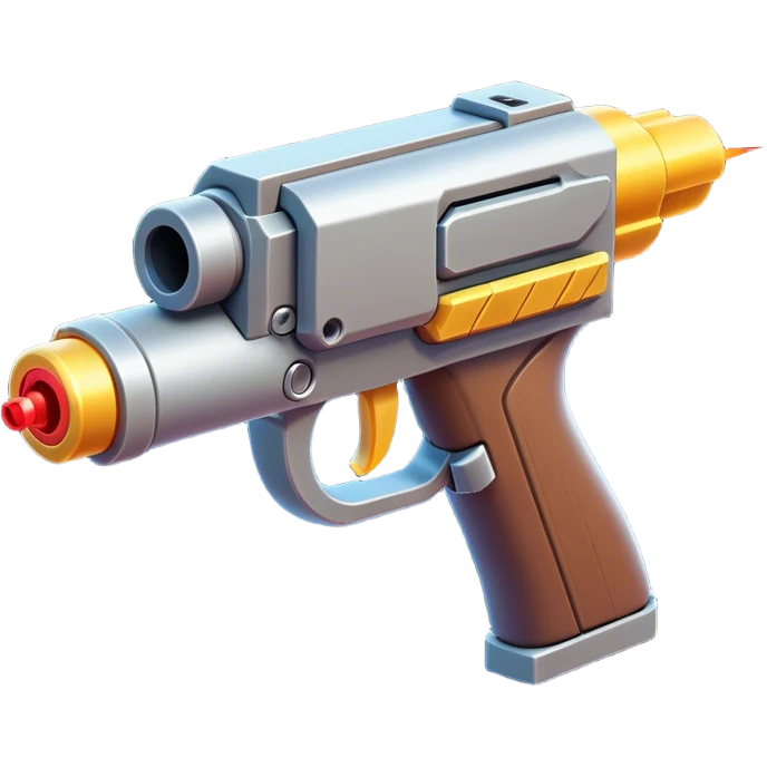 Clash of Clans aesthetic: Cinematic Playful 3D Isometric Laser Gun Emoji, rendered in a 3D vector-style similar to standard emojis with minimal shading and bold, simplified shapes. A compact, distinct form with signature details, softly glowing with a futuristic sci-fi warfare charm. Simplified yet unmistakably iconic, highly detailed and consistent, glowing with a soft radiance and high shine. Stylized with a touch of high-tech brilliance and a soft glowing outline, capturing the essence of a beloved gaming relic with a friendly, playful manner! emoji