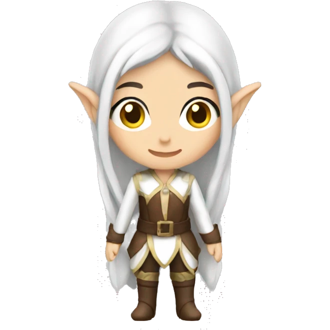 Asian feminine full body slim long white hair elf leather costume emoji
