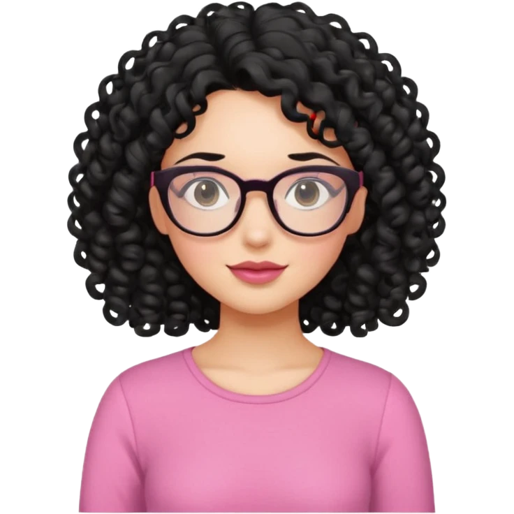 Fair girl with curly black hair and glasses wearing a pink top emoji
