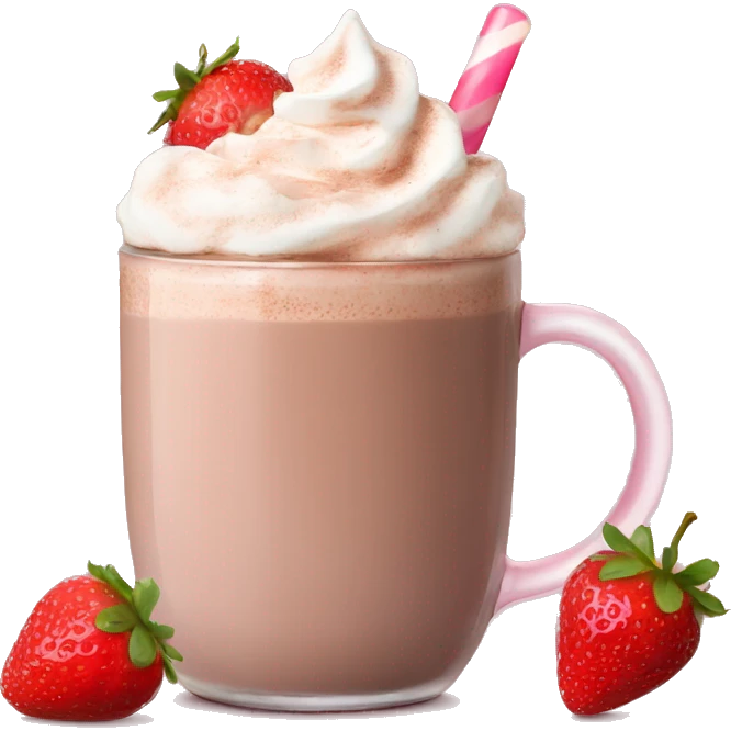 hot chocolate with fresh strawberries and a light pink glass  emoji