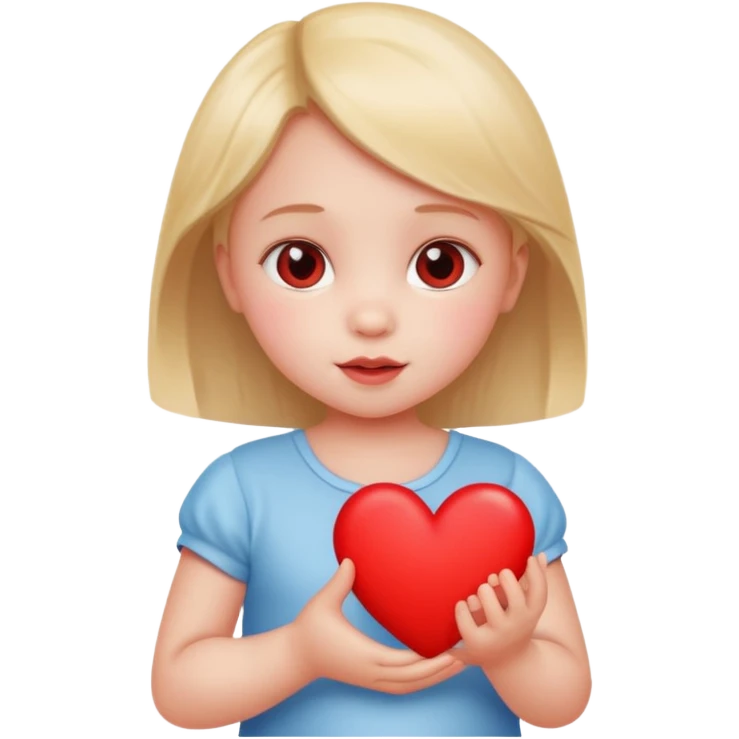 A baby girl holds a heart emoji