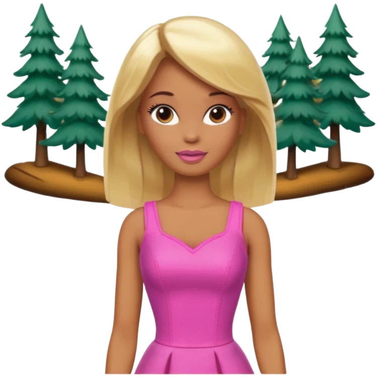 Brown skin blonde hair barbie in front of the woods emoji