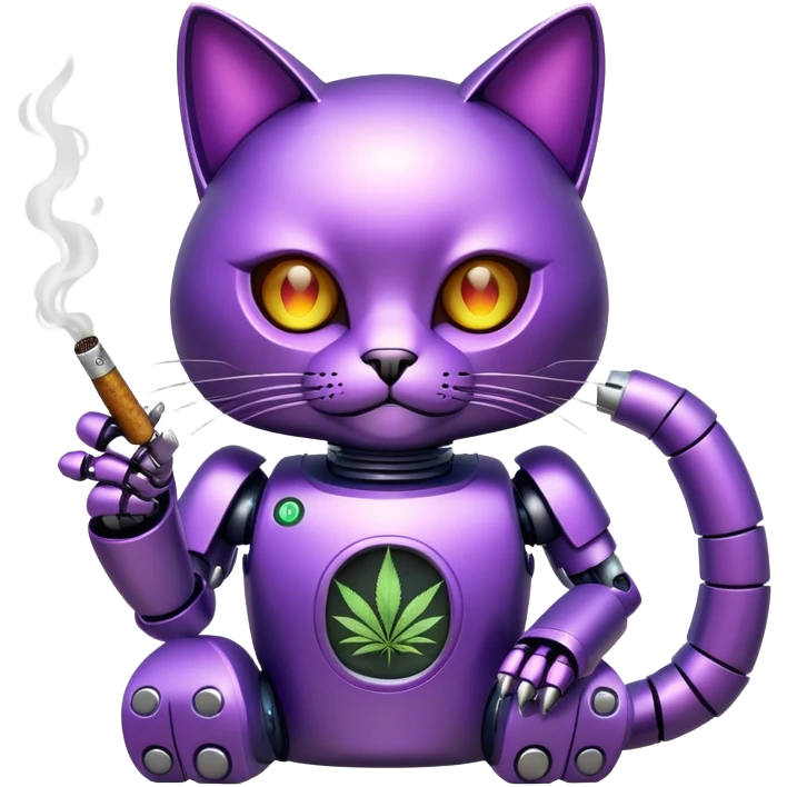 purple robot cat smoking weed emoji