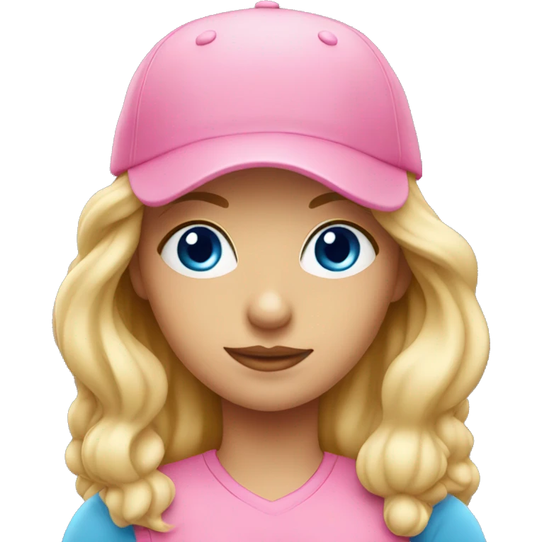 Blonde girl blue eyes wearing pink ballcap emoji