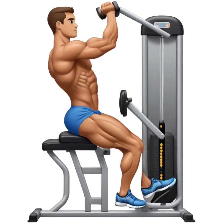 side-view bodybuilder using gym calf-raise machine emoji