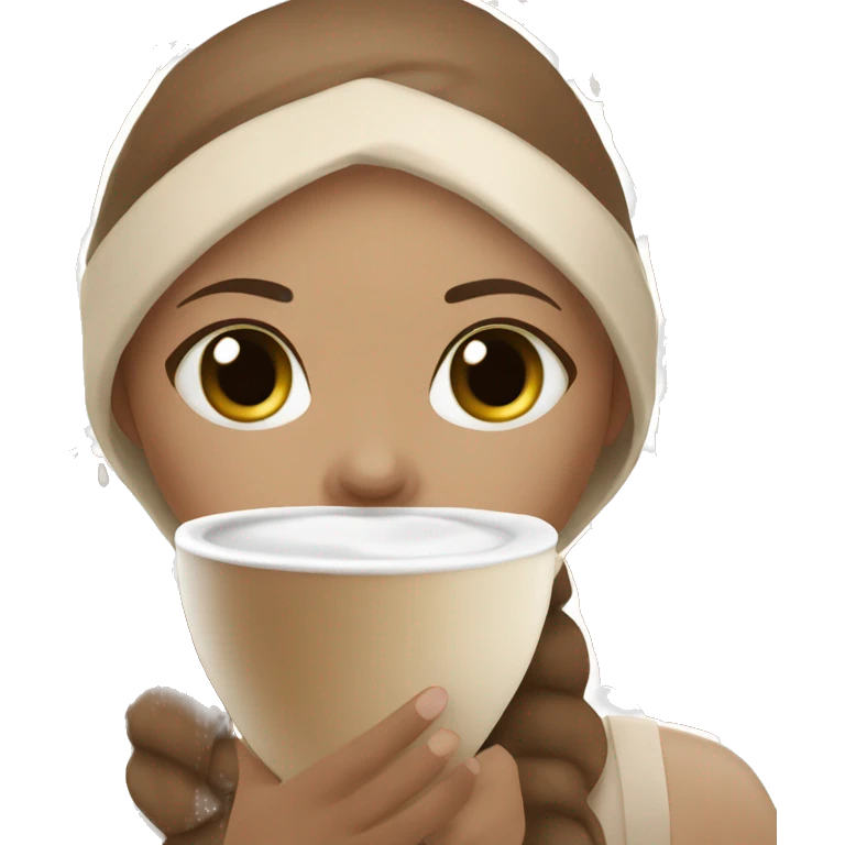 Spa girl with face mask holding a gingerbread latte emoji