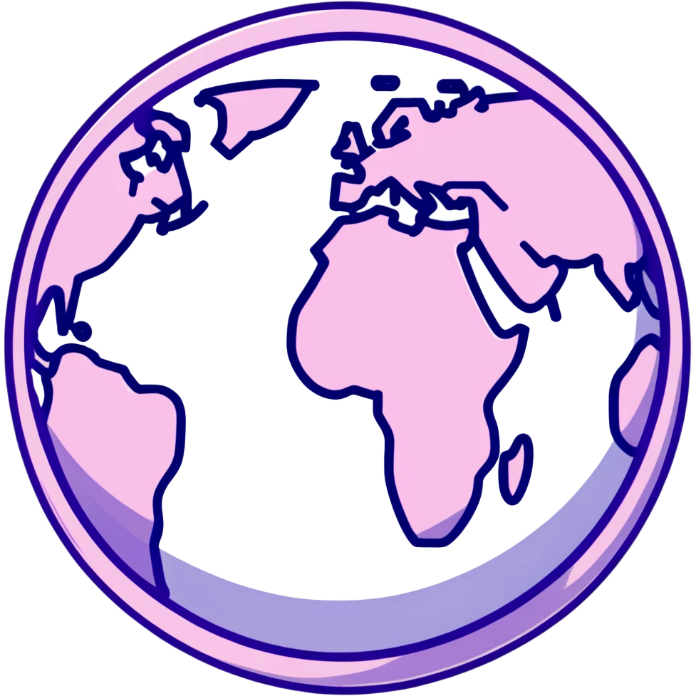 world globe with a connected network, purple and light pink colors emoji