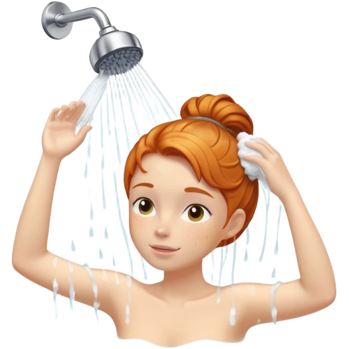 Ginger girl hair up washing hair relaxing shower skin care emoji
