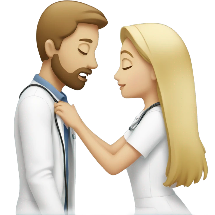 Blonde nurse kissing man with brown hair and beard emoji