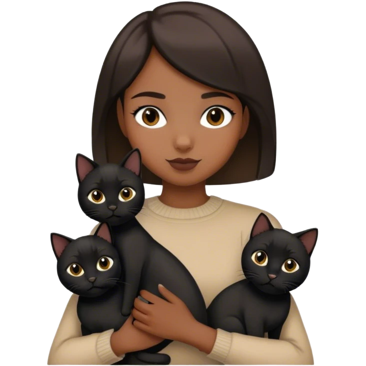 Tan girl with short hair holding two black cats emoji