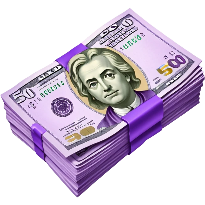 Realistic purple colored 500€ bill emoji