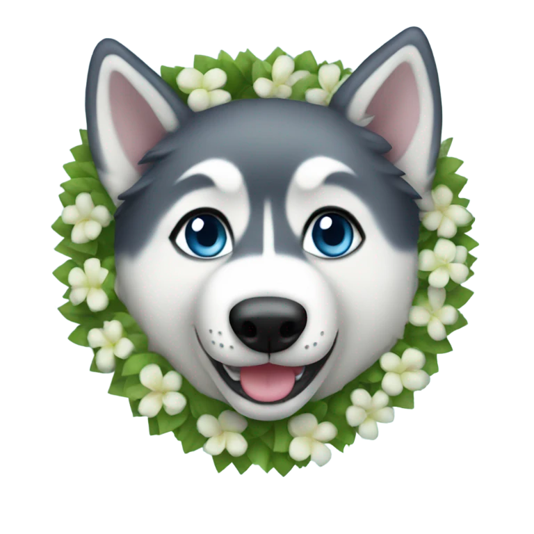 Husky wearing lei emoji