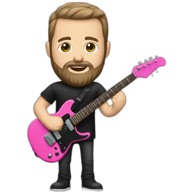 white man with beard and black t shirt and pink electric guitar emoji