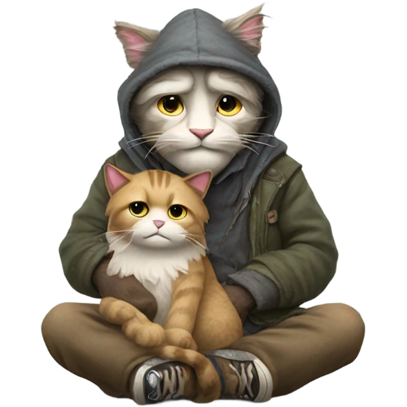 A homeless man riding a cat emoji