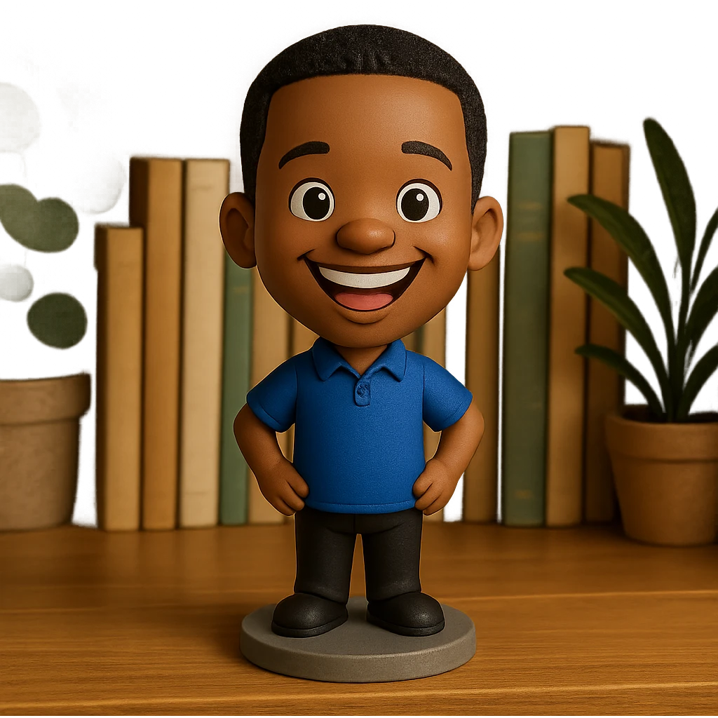 cheerful bobblehead style character emoji