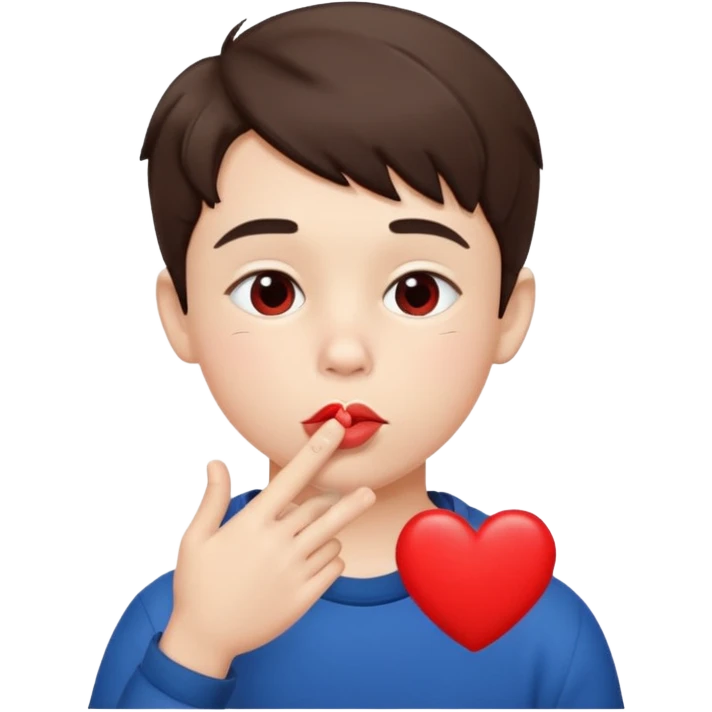 Emoji, boy's face blowing a kiss, puckered lips, small heart emoji
