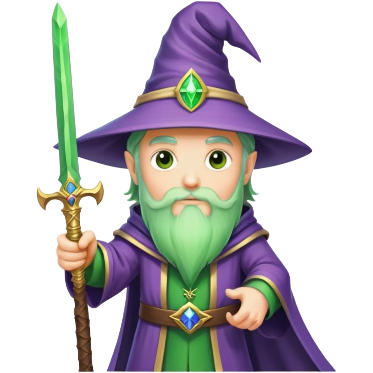 a colorful wizard holding a green sword emoji