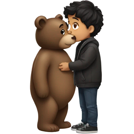 Dark hair boy kissing bear emoji