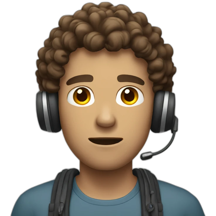 curly brown short hair guy with a headset angry emoji