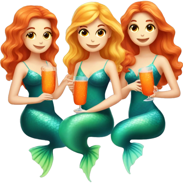 Three beautiful bright skin mermaids drinking aperol emoji