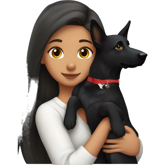 Brunette girl with long hair kissing black German shepherd dog  emoji