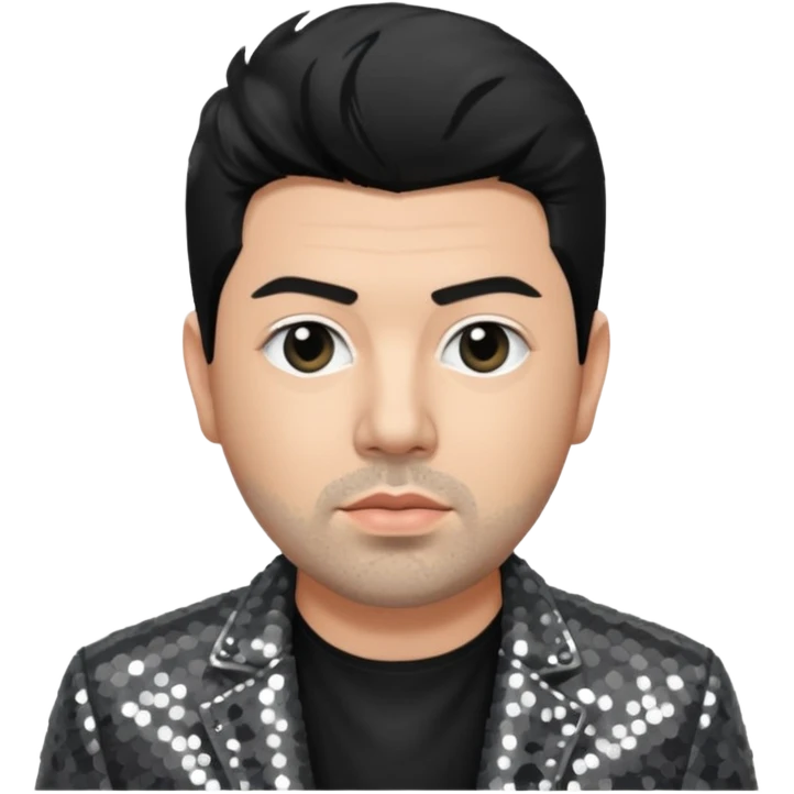 Chino Moreno with grey sequin jacket, black shirt emoji