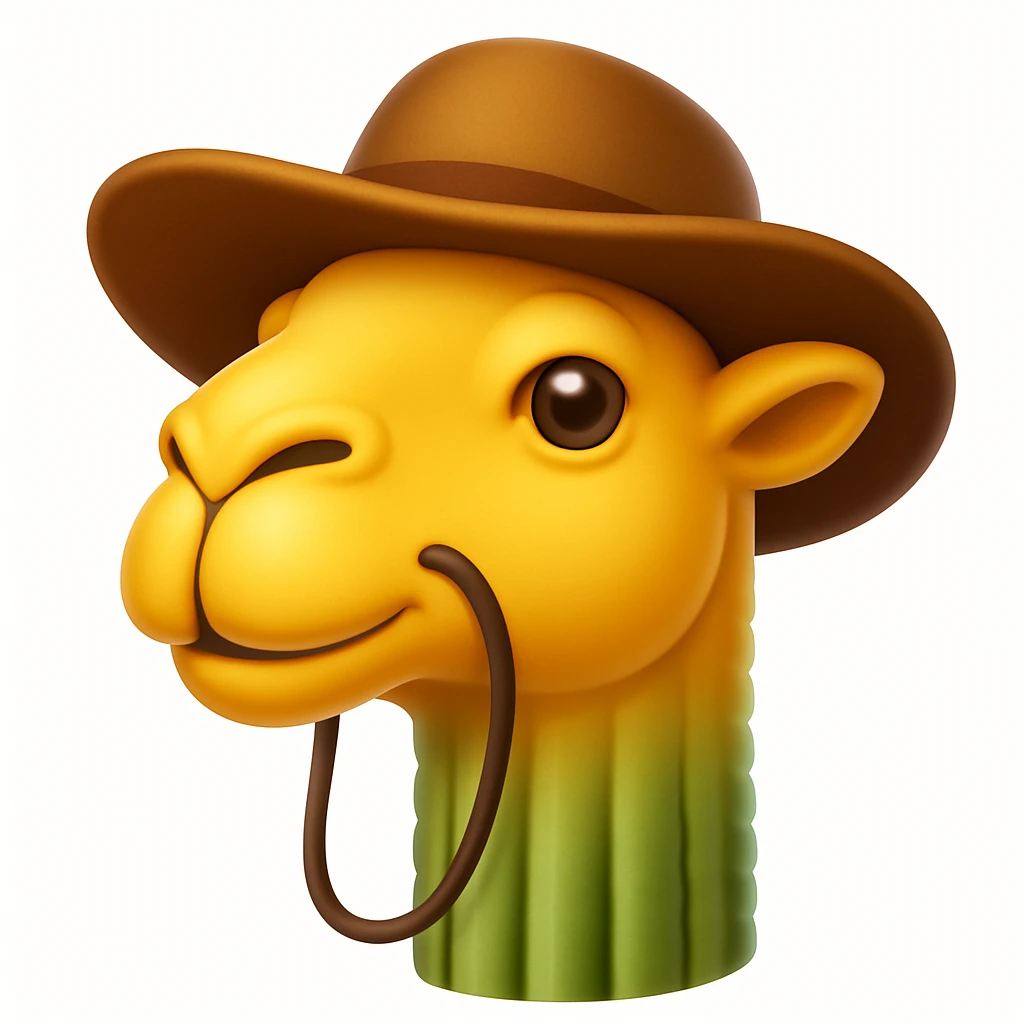 Make a camel emoji exactly like the reference image, in iOS emoji style. Same face, neck, and expression, smooth and shiny. emoji