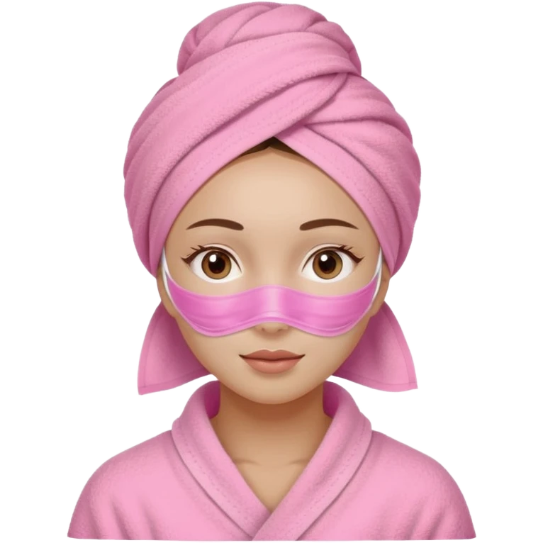 Girl with pink towel on her head and a pink facial mask spa emoji
