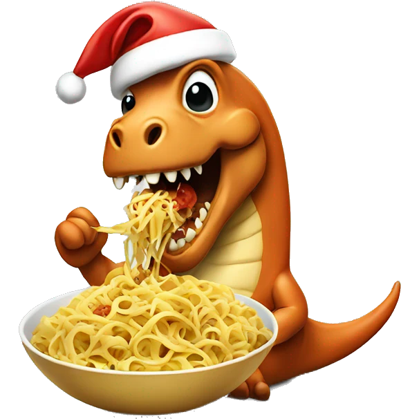 A santa dino eating pasta emoji