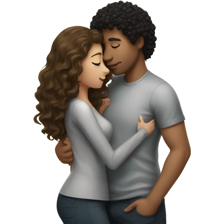 guy with black curly hair kissing a girl with light brown hair  emoji