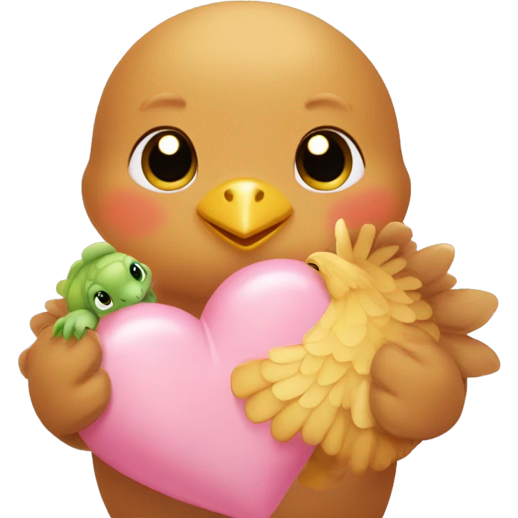 Baby chicken , turtle and teddy bear 🧸 inside heart emoji emoji
