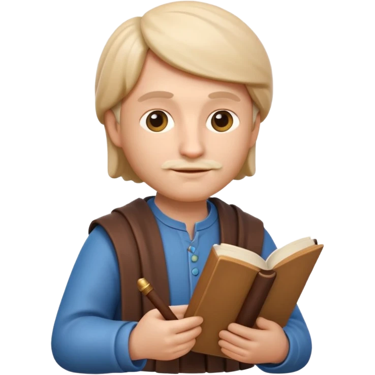 Apple Memoji-style 3D emoji of a philosopher in a thoughtful pose with a scroll or book, clean gradients, rounded shapes, no background.
 emoji