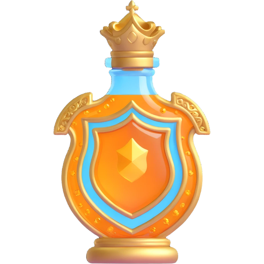 shield-shaped crystal elixir bottle, color #7986cb, 🛠 symbol, intricate gold filigree, magical sparkles, floating, seamless bottom, ultra-luxurious, modern, no shadow, collection style emoji
