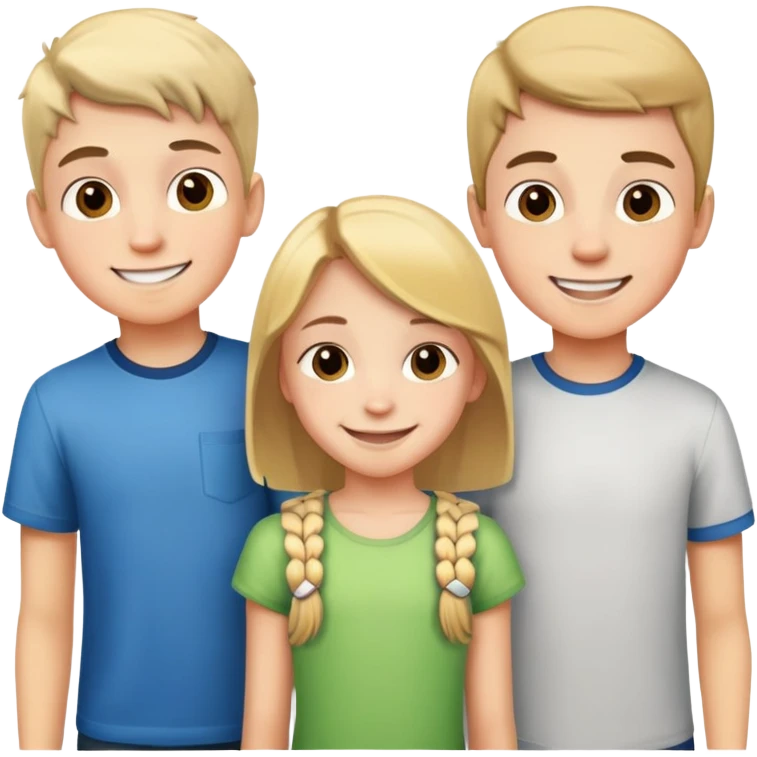 two teenage boys standing next to a 10-year-old girl, siblings emoji