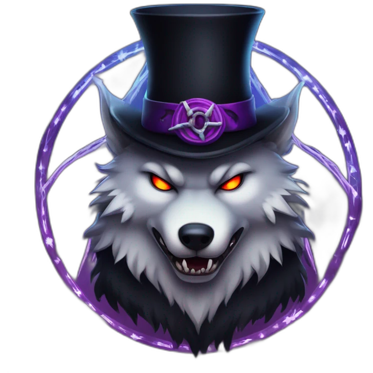 demon wolf with a pentagram top hat and a demonic chain with a mysterious night background emoji