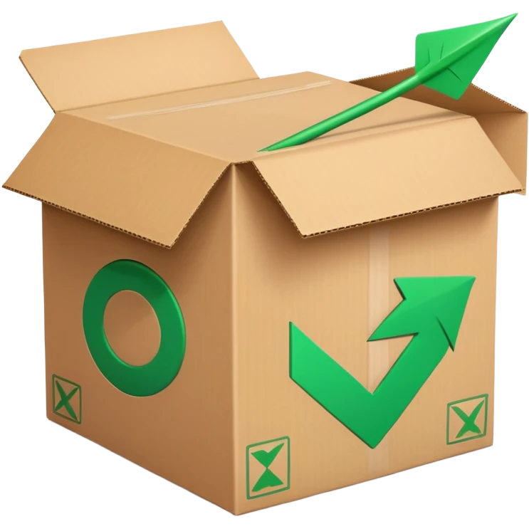 closed package box with a green checkmark and a circular arrow overlay in the upper right emoji