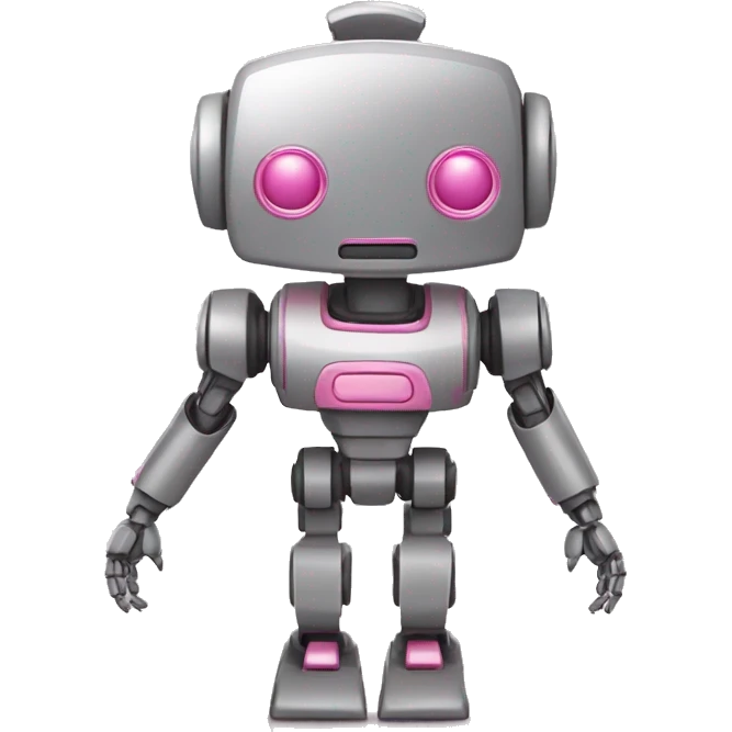 emoji robot gris y rosa simpático señalando con el dedo de cuerpo entero emoji