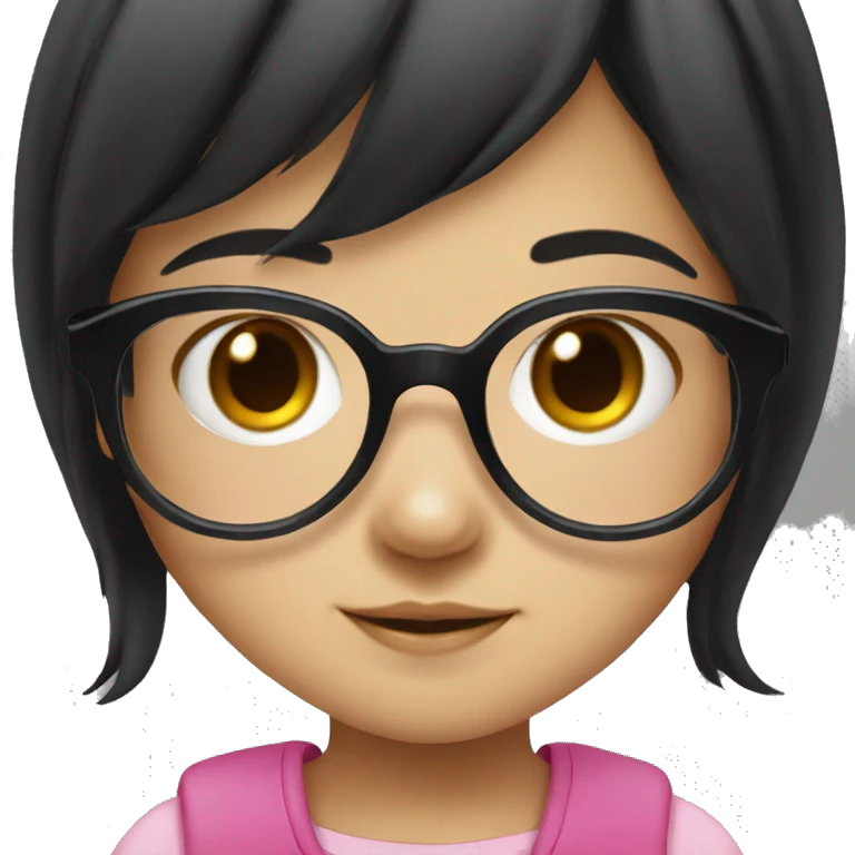 cute little girl, asian, black hair, glasses emoji