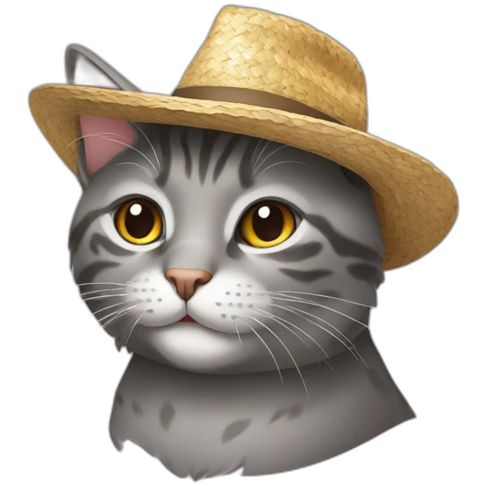 Gray Cat with straw hat emoji