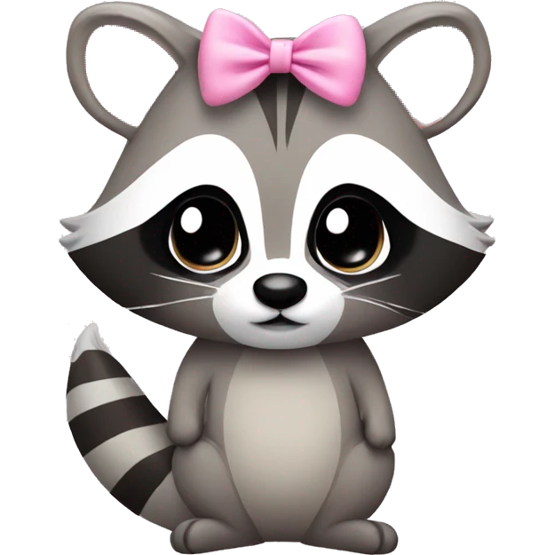 Raccoon with a pastel pink bow on right ear emoji