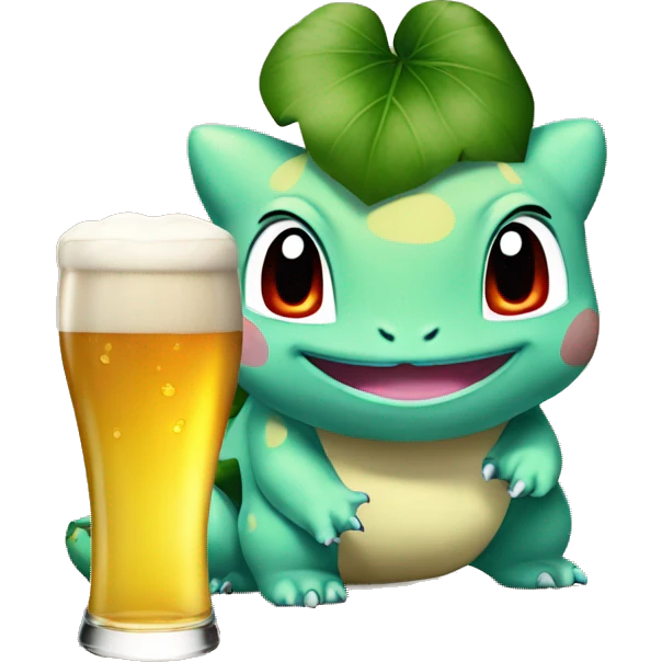 Bulbasaur driking beer emoji