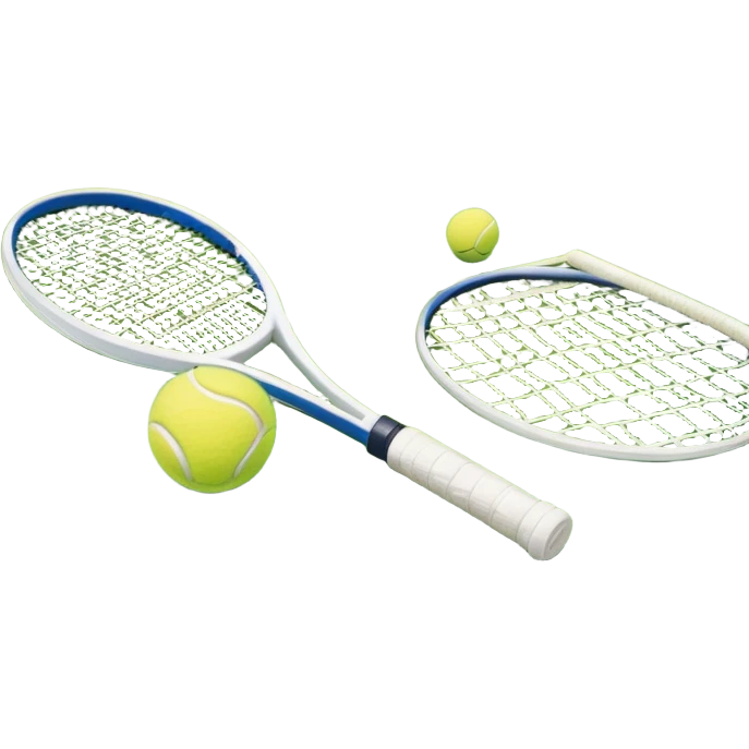 A tennis racket resting on the green grass of a tennis court, with a tennis ball placed nearby and the net stretching across the court. The background captures the fresh, open atmosphere of a traditional grass court, emphasizing the elegance and precision of the sport. emoji