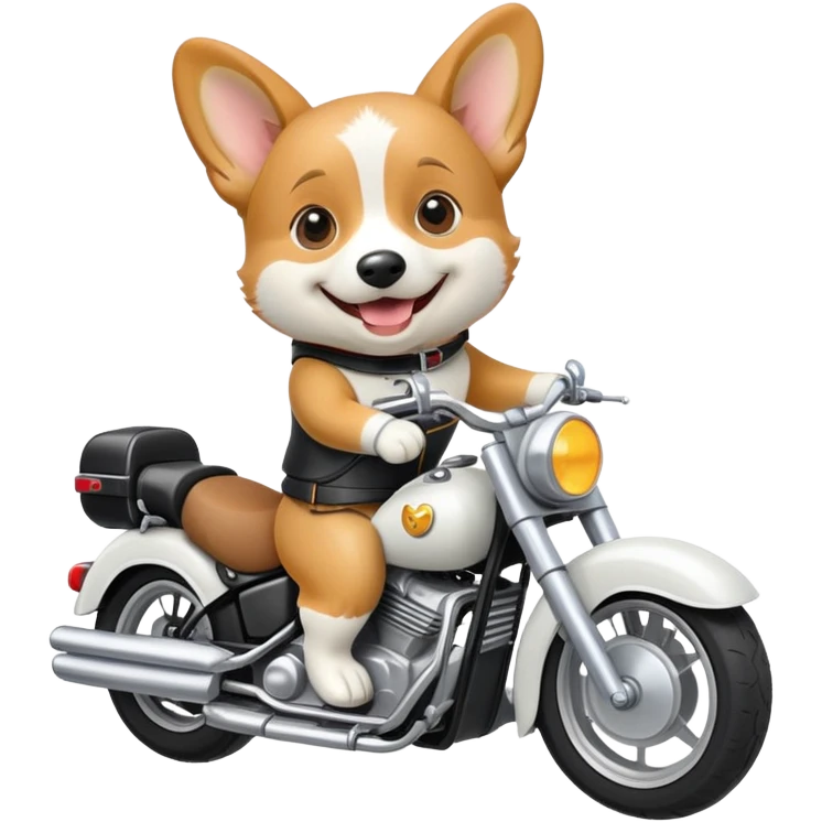 smiling corgi riding a motorcycle emoji