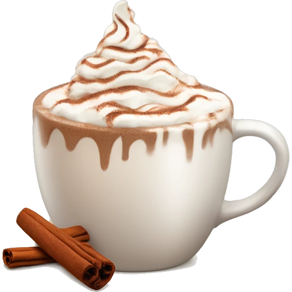 beige mug of hot chocolate with whipped cream and cinnamon emoji