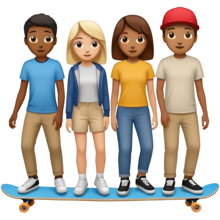 Four people on one long skateboard emoji